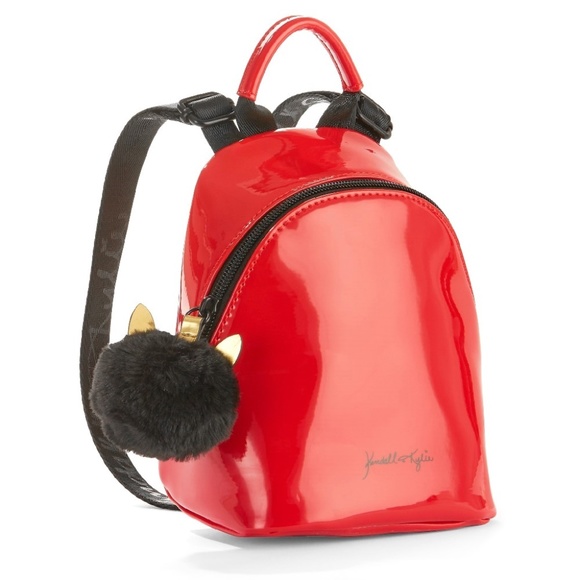 Kendall + Kylie Glossy Pom-Pom Mini Backpack Bag - Picture 3 of 8